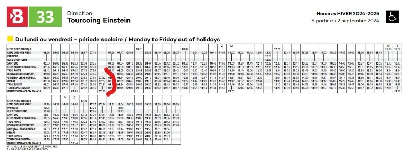 L'horaire est entouré en rouge